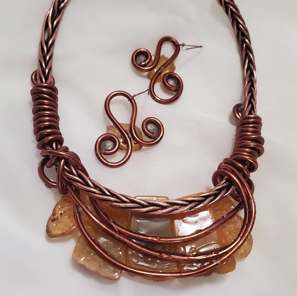Copper & Stone Statement Earrings Necklace - image 6